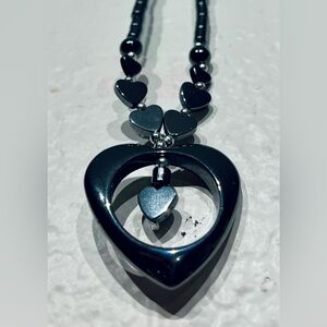 Vintage Hematite Beaded Heart-shaped Pendant Necklace